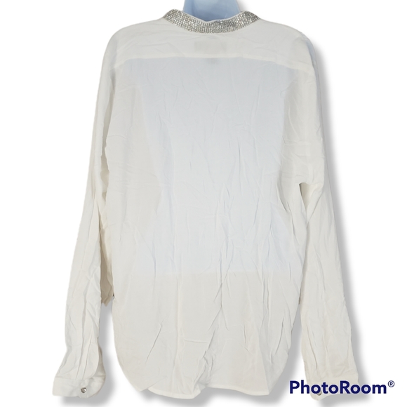 NWT Karen Kane white jeweled collar button down blouse top Womens Large - Picture 2 of 9